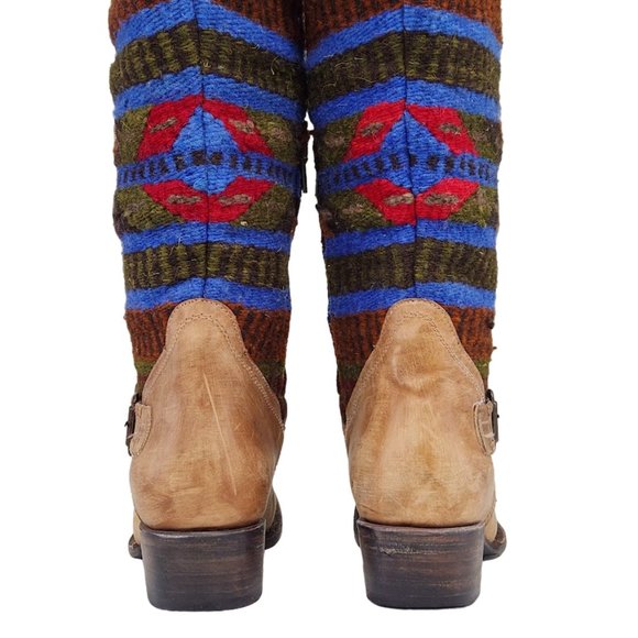 FREEBIRD BY STEVEN QUIXOTE TAN LEATHER WOOL BLANKET SOUTHWEST AZTEC BOOT QXOTE - Picture 13 of 15